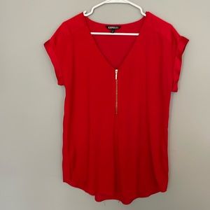 Express red satin shirt with zipper detail